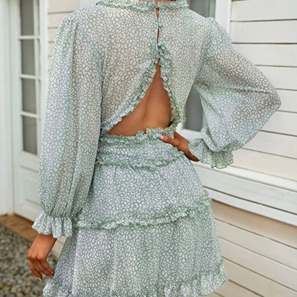 Women’s Boho Pastel Leopard Print Long Sleeve Mini Dress - Picture 2 of 5